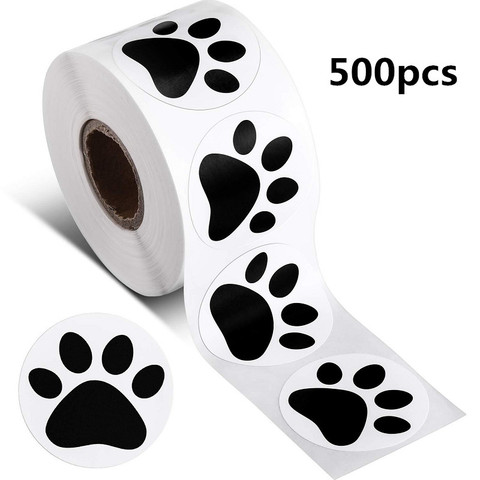 Pegatinas con estampado de pata negra para perro, gato, oso, pegatinas, pegatina para ordenador portátil, pegatina de recompensa, papelería para maestro, 1 pulgada, 500 Uds. ► Foto 1/6