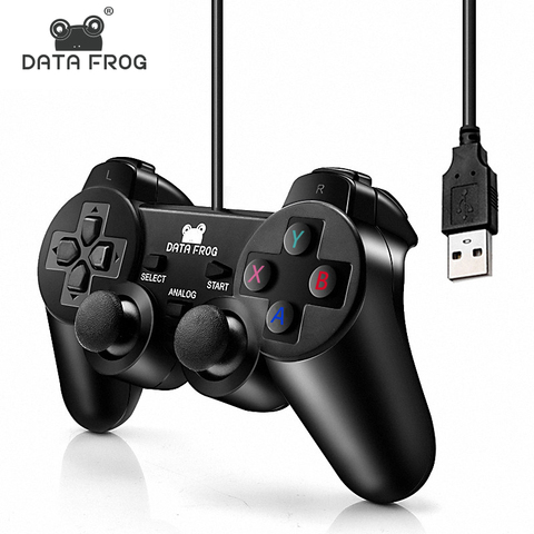 DATA FROG-Joystick de vibración con cable, controlador USB para PC, ordenador, portátil para WinXP/Win7/Win8/Win10 para Vista, mando negro ► Foto 1/6