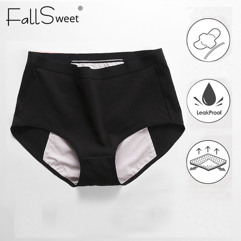 FallSweet-bragas de algodón a prueba de fugas para mujer, ropa interior de talla grande, bragas fisiológicas de cintura alta ► Foto 1/6