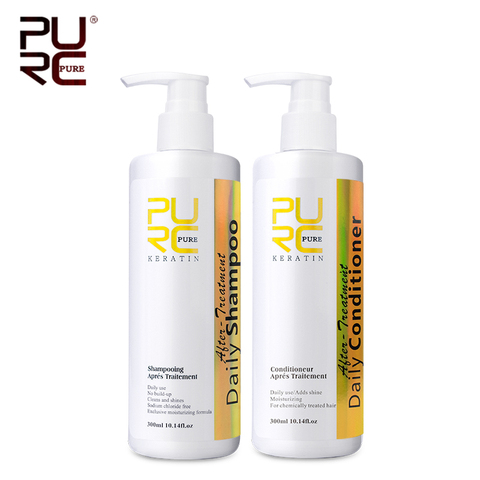 PURC-champú y acondicionador de uso diario, conjunto de cuidado del cabello profesional para tratamiento del cabello con queratina, alisa y brillante, 300ml ► Foto 1/5