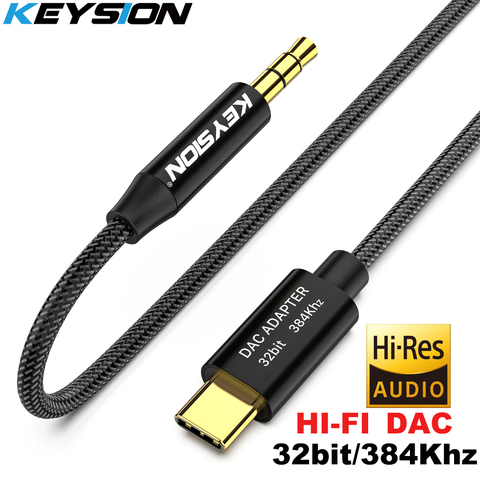 KEYSION-AMPLIFICADOR DE AURICULARES HIFI DAC adaptador de Cable de altavoz USB tipo C a AUX, 32 bits, 384kHz, decodificador Digital HD, Cable de entrada de Audio para coche ► Foto 1/6