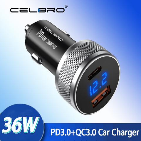 Cargador USB de Metal para coche, dispositivo de carga rápida con pantalla Digital, 36W, Usb C, PD, para Samsung Note 20 Ultra S21 teléfono Xiaomi ► Foto 1/6