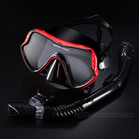 Máscaras profesionales de buceo Conjunto de snorkel Falda de silicona para adultos Snorkel seco para adultos Gafas antiniebla Gafas Natación Pesca Equipo de piscina ► Foto 1/6