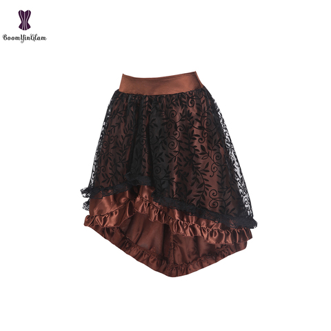 Falda de talla grande con cremallera trasera para mujer, corsé Steampunk gótico, asimétrico, Victoriano, marrón/negro, 937 # ► Foto 1/6