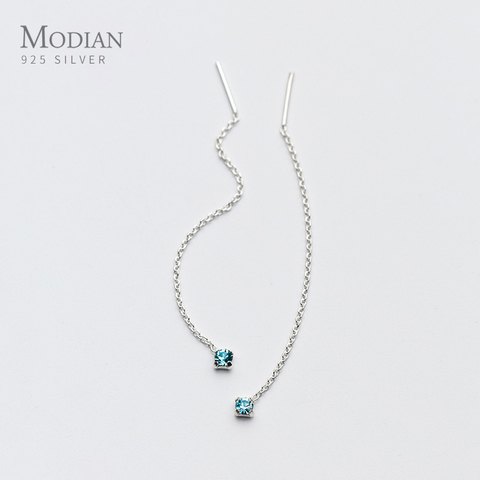 Pendientes colgantes de cristal Modian, borla con cadena larga, de colores, para mujer, gran oferta, pendientes de tuerca, joyería de plata de ley 925 ► Foto 1/3