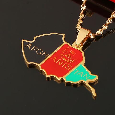 Collares con colgante a la moda, mapa de Afghanistan con bandera esmaltada de acero inoxidable, joyería ► Foto 1/6