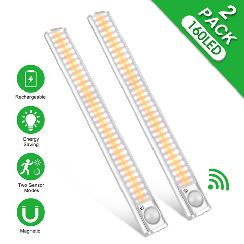 Luz LED para armario, lámpara con Sensor de movimiento, iluminación de cocina, recargable vía USB, para dormitorio, 160 LED ► Foto 1/6