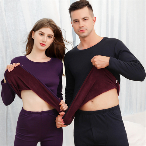 Conjunto de ropa interior térmica gruesa para hombre y mujer, calzoncillos largos de terciopelo grueso, ropa térmica cálida, traje de invierno, Villus ► Foto 1/6