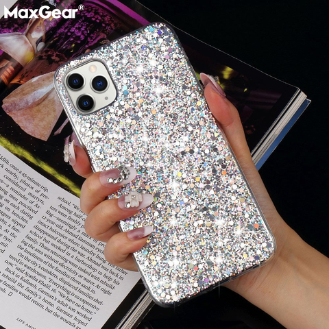 Funda de teléfono con purpurina para iPhone, Funda de cristal epoxi suave de lujo para iPhone 12 11 Pro Xs Max XR X 6 6s 7 8 Plus SE 2 ► Foto 1/6