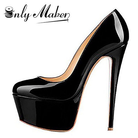 Onlymaker las mujeres plataforma bombas Super Stiletto tacones altos bombas punta redonda Slip para zapatos de fiesta de boda más US5-US15 ► Foto 1/6