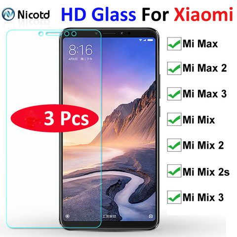 Protector de pantalla de vidrio templado para Xiaomi, Protector de pantalla de vidrio duro HD para Xiaomi Mi Max3 max 2 1 3 9H, Mi Mix Mix2 3 1 2s, 3 uds. ► Foto 1/6