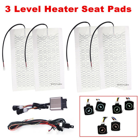 Universal 12V 2 asientos 4 almohadillas 3 interruptor de nivel de fibra de carbono del camión del coche calienta calentador de calefacción de asiento de invierno asiento calentador cubre ► Foto 1/6