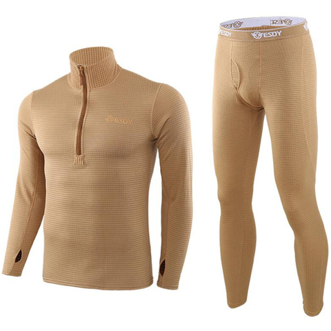 Conjuntos de ropa interior térmica para hombre, Tops de manga larga para invierno, pantalones largos, chándal, entrenamiento táctico deportivo, ropa interior térmica de lana para Fitness ► Foto 1/6