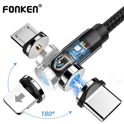 FONKEN-Cable magnético de carga para móvil, Cable de carga magnético tipo C con giro de 540 grados, Micro USB, para Iphone 11 y 8 ► Foto 1/6