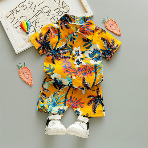 Ropa con estampado Floral para niños de 0 a 5 años, conjunto de 2 uds. De camisa de manga corta y pantalones cortos, ropa de playa informal para niños ► Foto 1/6