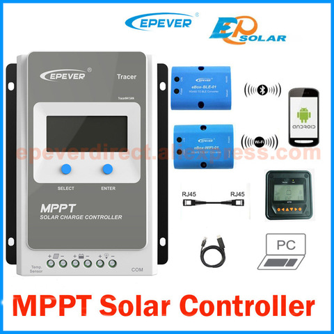 TracerAN-controlador de carga solar 10A 20A 30A 40A MPPT, 12v 24v, regulador EPEVER MT50, WIFI, azul, diente, PC, comunicación, aplicación móvil ► Foto 1/6