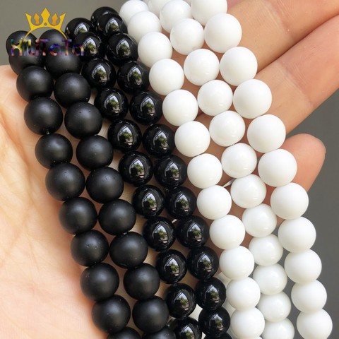 Mate Natural polaco opaco negro blanco piedra ágatas Tridacna blanca perlas de vidrio para fabricación de joyería Diy pulsera 15 ''4 6 8mm 10mm 12mm ► Foto 1/6