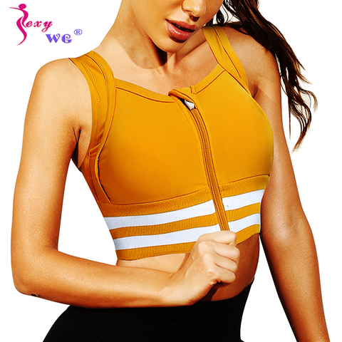 SEXYWG deportes Bra Yoga sujetadores de las mujeres sostén push-up cremallera de deporte Crop Top Fitness Chaleco de correr desgaste activo Yoga gimnasio ropa deportiva ► Foto 1/6