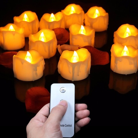 Velas con mando a distancia parpadeantes para decoración del Día de San Valentín, luces eléctricas sin llama, color blanco cálido/amarillo, paquete de 12/24 unidades ► Foto 1/6