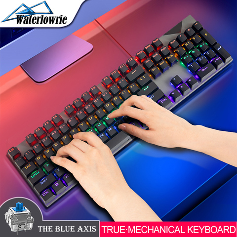 Teclado mecanico español para videojuegos, 104 teclas, USB, con cable, retroiluminado con LED, eje azul, Gamer, RGB, para Macbook, PC de escritorio, PK gk61 ► Foto 1/6