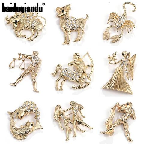 Baiduqiandu, novedad, broches del zodiaco de aleación de Zinc ecológicos chapados en Color dorado ► Foto 1/6