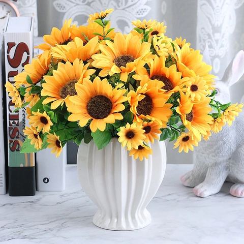 1 bonito ramo de girasoles, flor de seda, flor artificial de alta calidad para el hogar, jardín, fiesta, boda, decoración DIY ► Foto 1/6