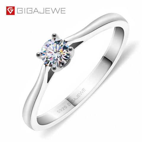 GIGAJEWE 0.3ct 4mm corte redondo EF VVS1 Moissanite 925 anillo de plata diamante prueba aprobada ajuste de la garra de moda mujeres regalo de Navidad ► Foto 1/6