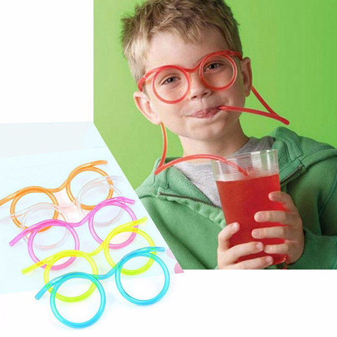 Gafas de pajita de plástico suave para niños, divertidas gafas flexibles, juguetes para bebida, herramientas de tubo de broma para fiesta de cumpleaños, 1 unidad ► Foto 1/6