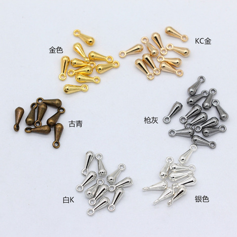 Cuentas de Metal con forma de gota de agua, oro, rodio, Bronce Antiguo, 2x7, 3x9mm, extensor de cadena, suministros para joyería DIY, 100 Uds. ► Foto 1/5