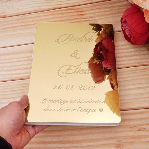 Espejo acrílico personalizado, libro de invitados blanco, libro de invitados de boda, libro de firmas de invitados, evento de bautismo personalizado y decoración de fiesta, regalos ► Foto 1/6