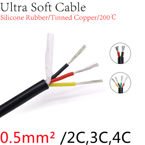 Cable cuadrado de goma de silicona de 0,5mm, Cable negro Ultra funda suave de 2, 3 y 4 núcleos, Cable de cobre Flexible aislado, línea de alimentación de alta temperatura ► Foto 1/1