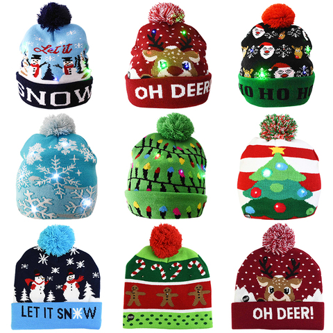 Gorros de Navidad, suéter, gorro de lana de Papá Noel de alce tejido con luz LED, patrón de dibujos animados, regalo de Navidad para niños, suministros de Año Nuevo ► Foto 1/6