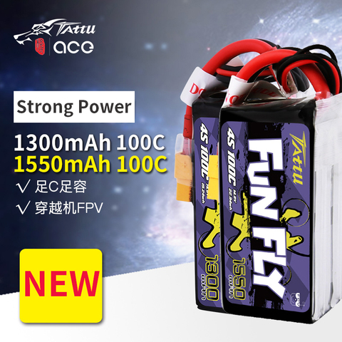 TATTU FunFly-Batería Para Dron serie 1300mAh 1550mAh 1800mAh 11,1 V 14,8 V 22,2 V 100C con enchufe XT60 para FPV 250 230 210 180 tamaño ► Foto 1/6
