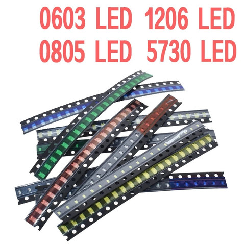 100 Uds = 5 colores x 20 piezas Uds 5050, 5730, 1210, 1206, 0805, 0603 diodo LED de SMD Kit de diodo LED/Verde/rojo/Blanco/azul/amarillo ► Foto 1/6