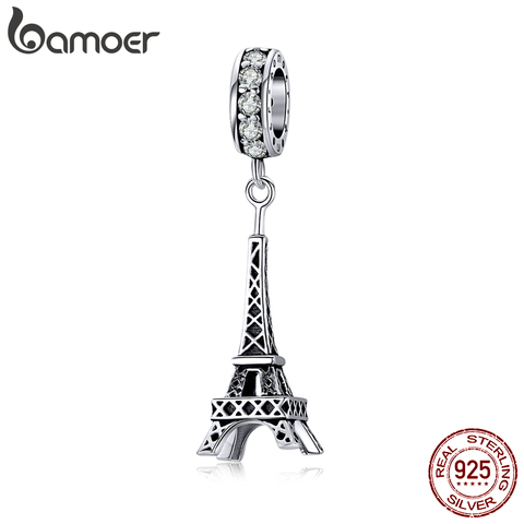 Bamoer-Colgante Retro de Plata de Ley 925 con diseño de Torre Eiffel, abalorio para pulsera o collar, joyería de plata de ley 925 BSC154 ► Foto 1/6