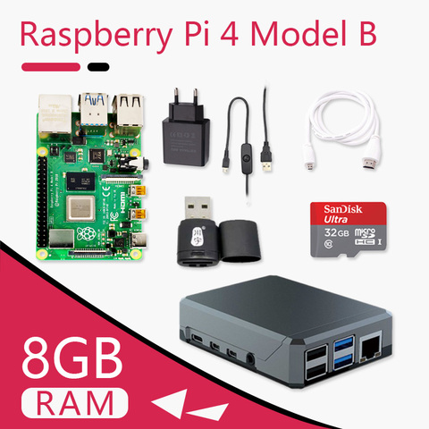 Raspberry Pi 4, Kit B 8G Original de la placa Pi 4, fuente de alimentación de Cable Micro HDMI con caja de interruptor con disipadores de calor del ventilador ► Foto 1/6