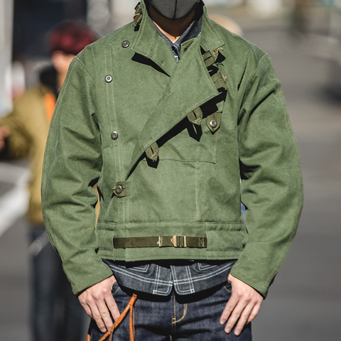 Madden-Chaqueta Retro verde militar para hombre, chaqueta de motociclista sueca con hebilla oblicua misplazed, Chaqueta de algodón lavada para hombre AMEKAJI ► Foto 1/6