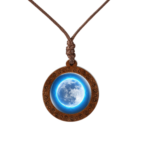 Nuevo estilo galaxia nebulosa collares espacio tierra Cabochon de vidrio de madera colgante, collar de la joyería para los hombres y las mujeres mejor amigo regalo ► Foto 1/6