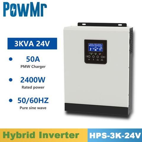 PowMr-inversor Solar híbrido de onda sinusoidal pura de 3KVA/2400W, PWM 50A, mando de cargador Solar, 24V 220V, inversor de carga de batería ► Foto 1/6