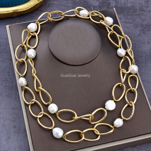 GG Jewelry-collar de cadena, chapado en oro, Perla Barroca, 39 