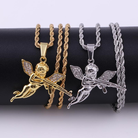 2022 tendencia collares de Hip Hop para las mujeres helado collar joyería de los hombres Ángel colgante de circón de cadena de serpiente de oro encanto Accesorios ► Foto 1/4