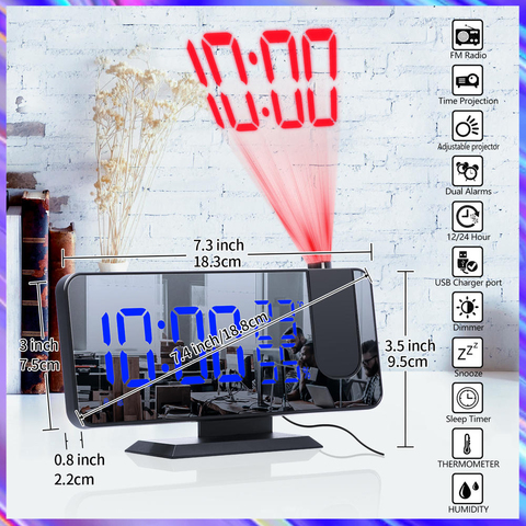 Despertador de proyección Digital con Radio FM, reloj para mesilla de noche y dormitorio, proyector LED electrónico de escritorio, Digital ► Foto 1/6