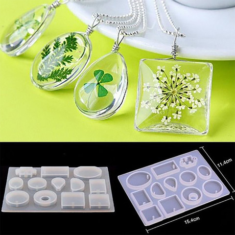 12 piezas moldes de silicona COLLAR COLGANTE resina Uv resina epoxi para hacer joyas molde Diy manualidades pegamento de cristal ► Foto 1/6