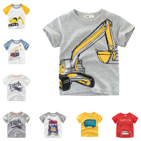 Camisetas de manga corta para niños, ropa para niños de 2 a 8 años, con estampado de excavadora, atuendo de algodón ► Foto 1/6