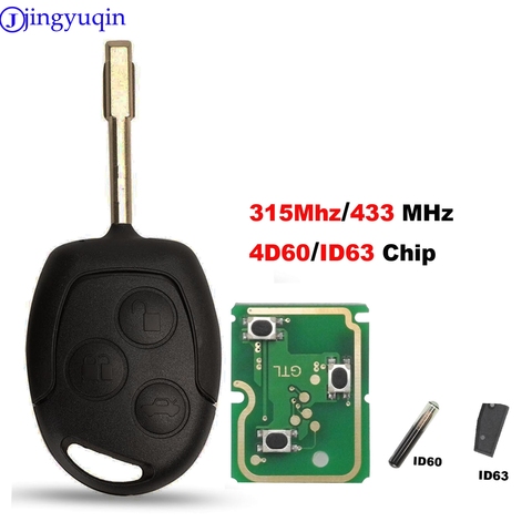 Jingyuqin-mando a distancia con 3 botones, 315Mhz, 433MHz, 4D60 ID63, Chip para Ford Mondeo, Focus, Fusion, Fiesta, Galaxy, Transit, llave completa para coche ► Foto 1/3