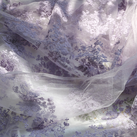 Tela púrpura clara de 145cm de ancho Total, 1 m/lote, tela de encaje bordado de algodón para costura artesanal de vestido X648 ► Foto 1/6