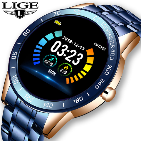 LIGE-Reloj inteligente de pulsera de acero para hombres, smartwatch con monitor de Fitness, con frecuencia cardíaca, presión arterial, multifunción, aplicable para iOS, Android ► Foto 1/6