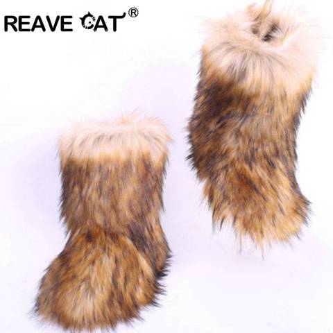 REAVE-Botas de gato para mujer, zapatos de invierno, botas de nieve con bolsa, diadema, de lujo, de piel de Bota alta - Historial de precios y revisión | Vendedor