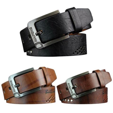Cinturón de cuero ancho con tachuelas para hombre, hebilla de Pin Vintage, accesorio cuadrado, negro, nuevo de diseñador, E1V7 ► Foto 1/6