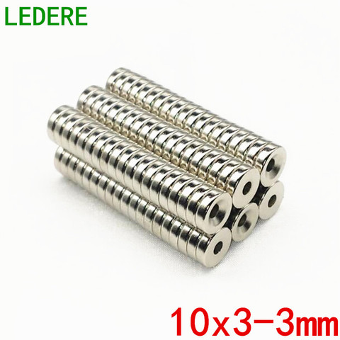 LEDERE 100 Uds 10x3-3mm cabeza anillo de imán de neodimio agujero 3mm redondo pequeño N52 Super fuerte magnéticos imanes de disco ► Foto 1/5